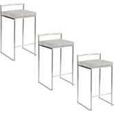 Fuji 26" Stackable Counter Stool in Brushed Stainless Steel & Light Grey Cowboy Fabric (Set of 3)